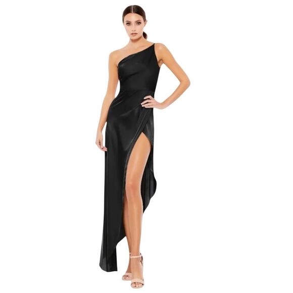 Mac Duggal Size 2 NWD Black One Shoulder Hi-Low Draped Charmeuse Dress 70177 - Picture 1 of 11